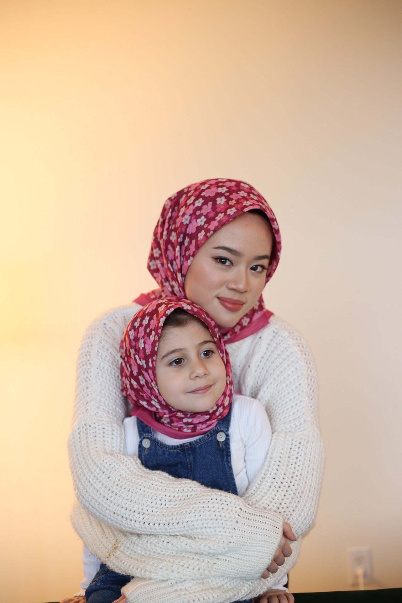 Mom & Kids Square Scarf - Pink Wildflowers