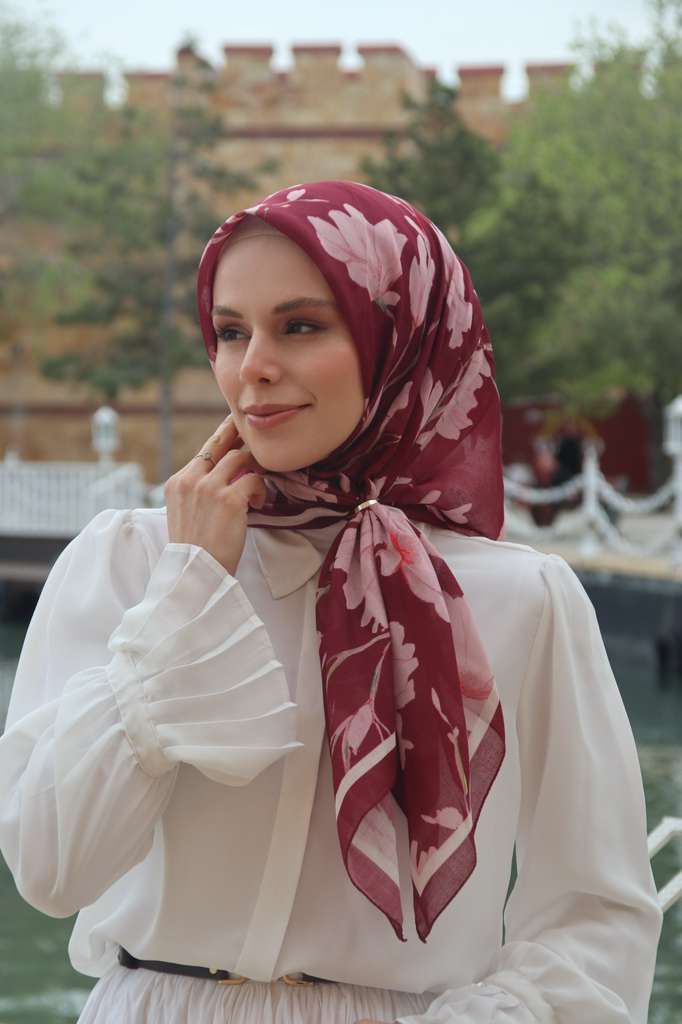 Silk Garden Square Scarf - Wine