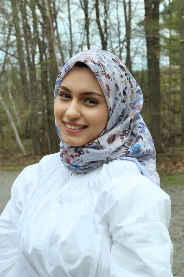 Watercolor Floral Square Scarf - Baby Blue