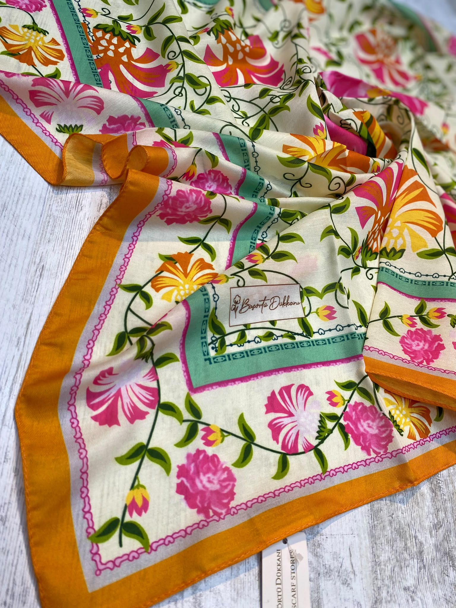 Palace Flower Square Scarf - Orange