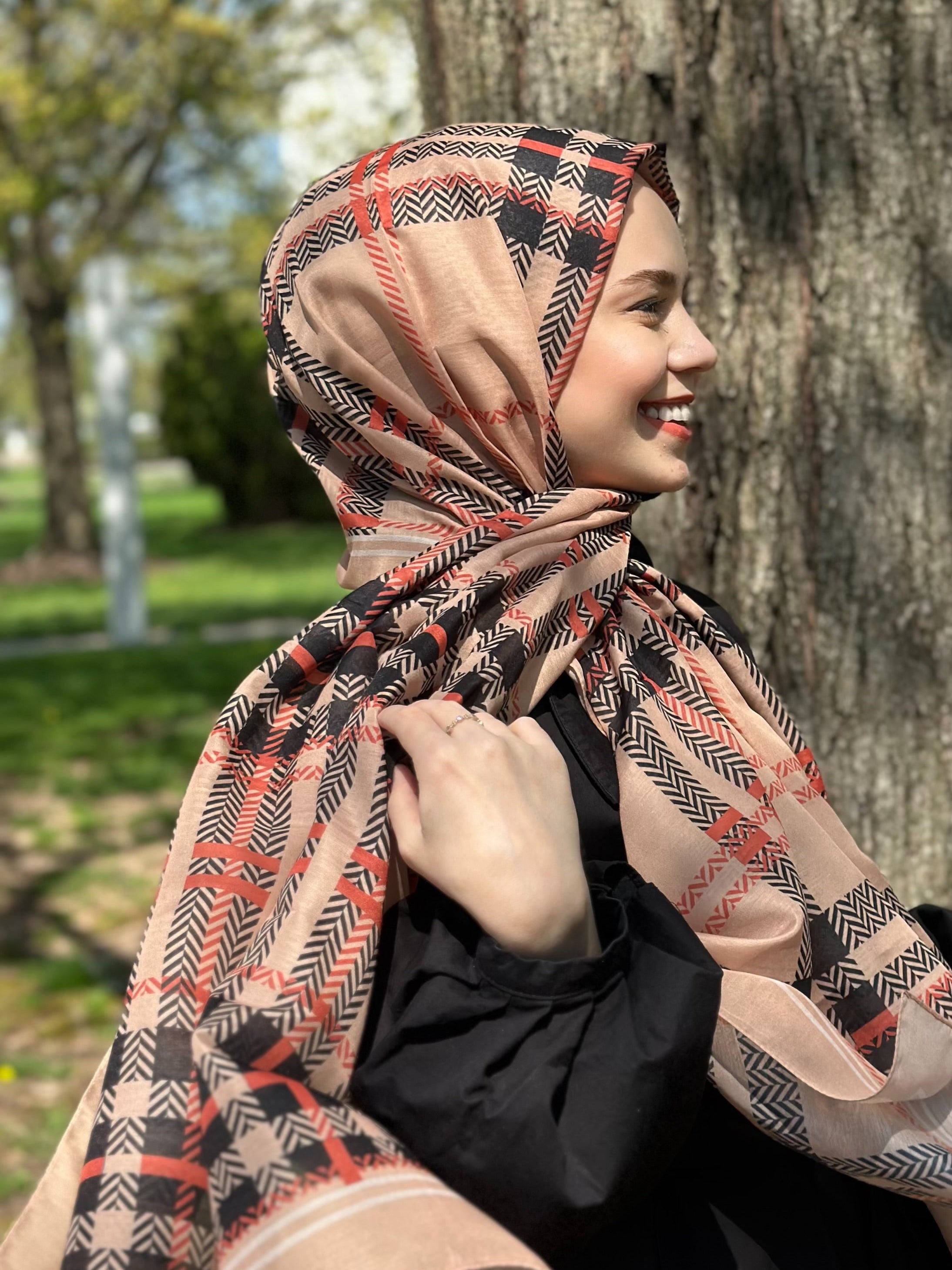 Plaid Hijab - Camel