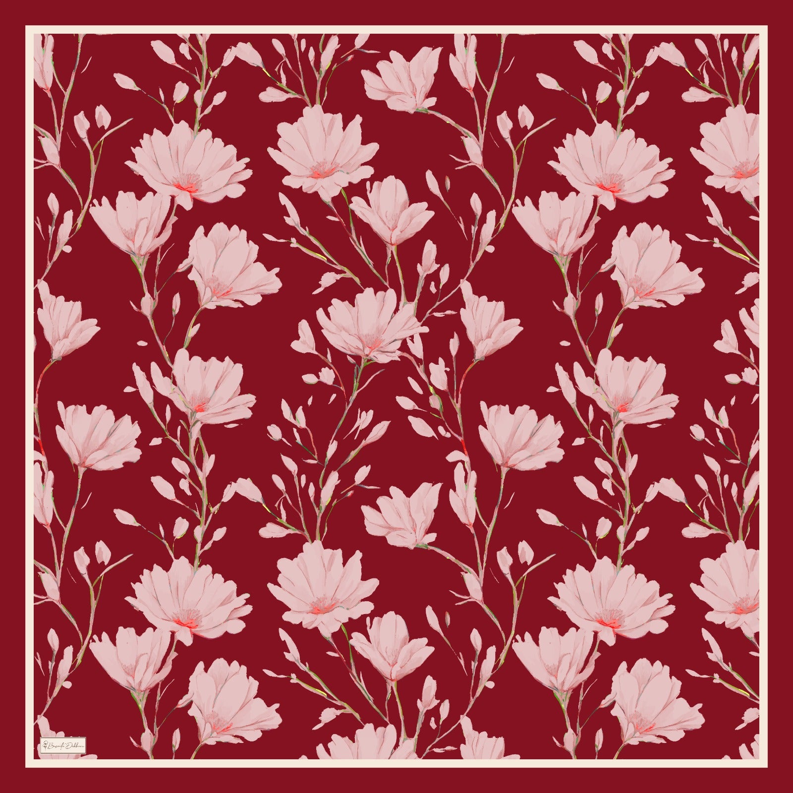 Silk Garden Square Scarf - Wine