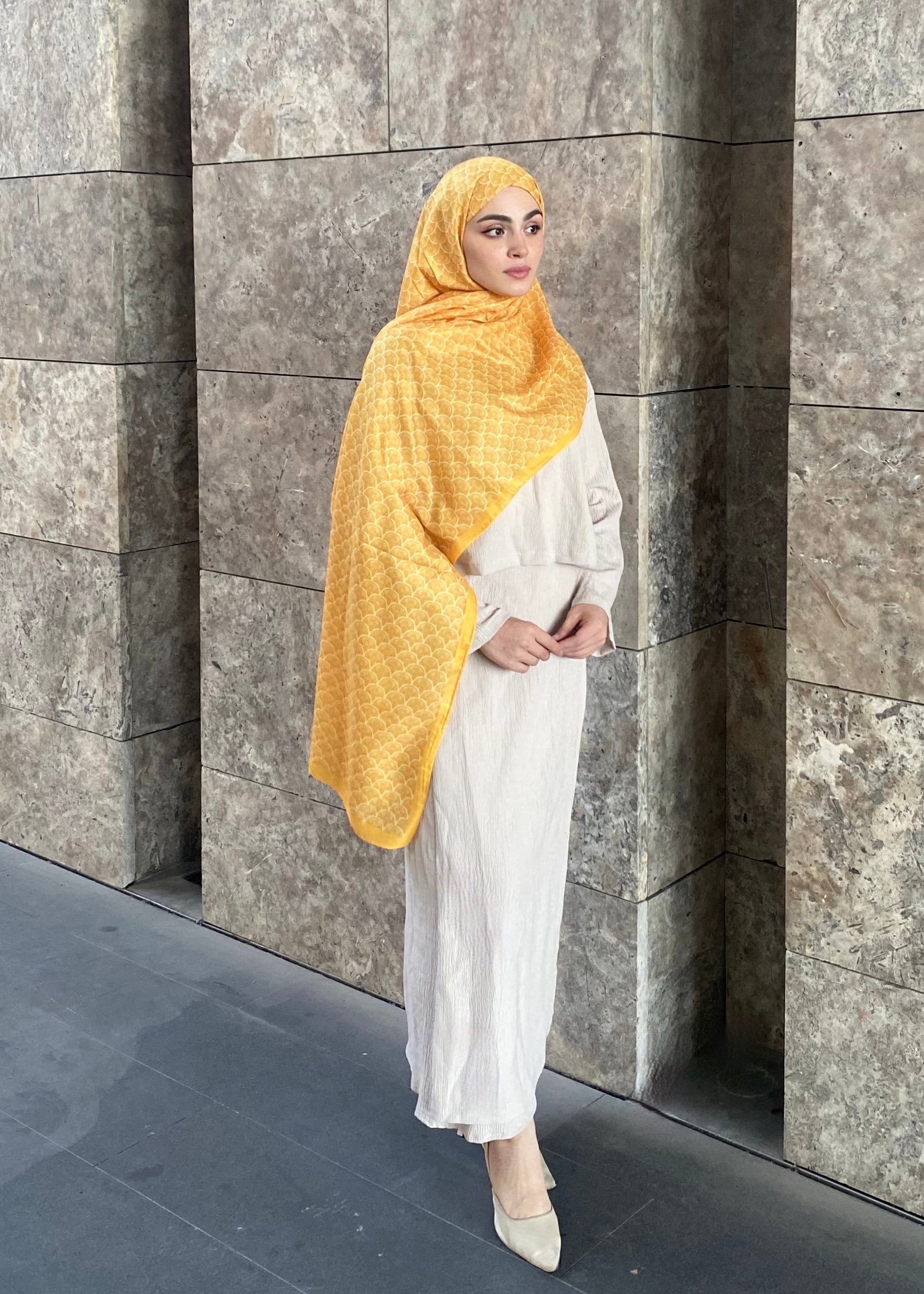 Minimal Pattern Hijab - Mustard