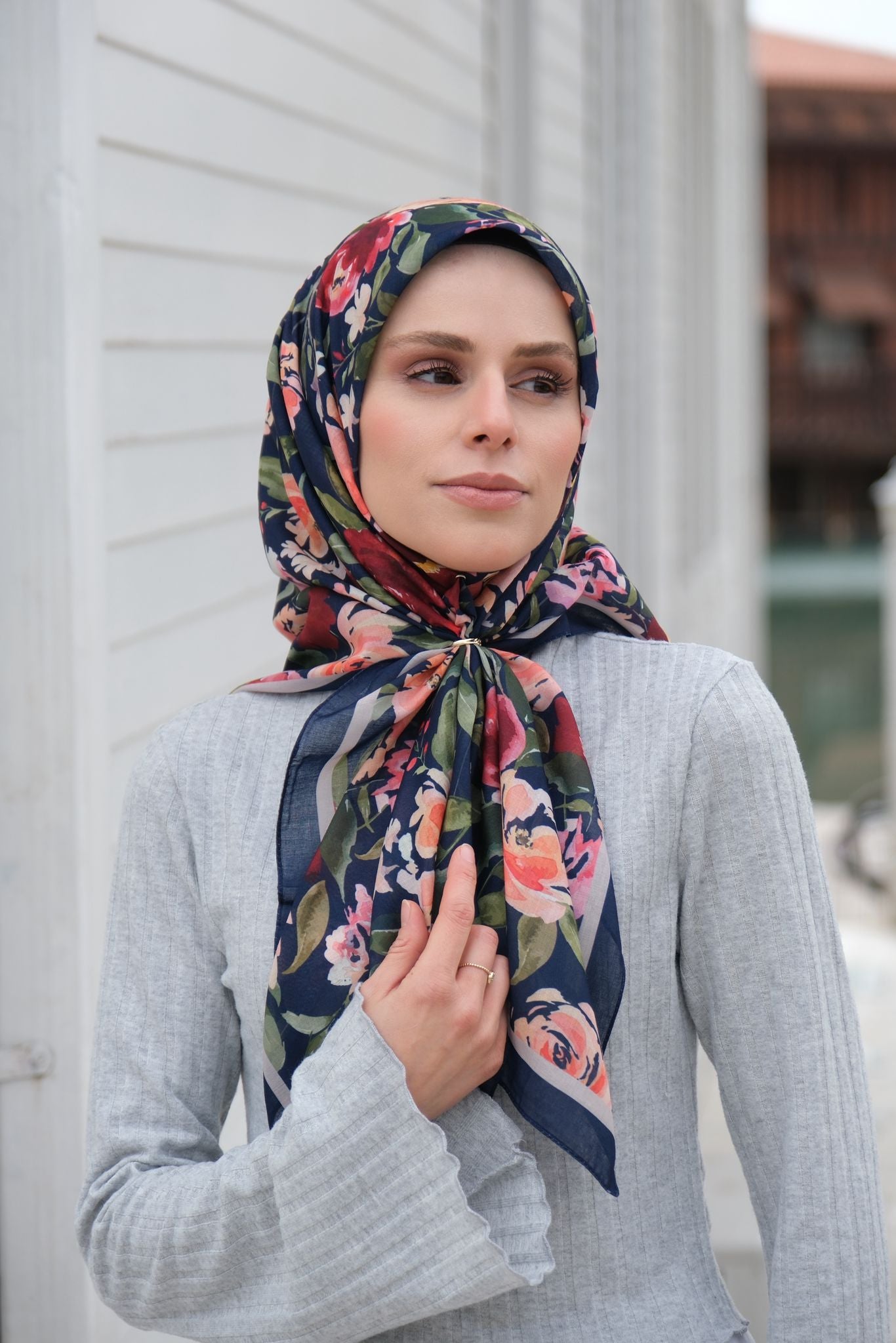 Florya Square Scarf - Navy Blue