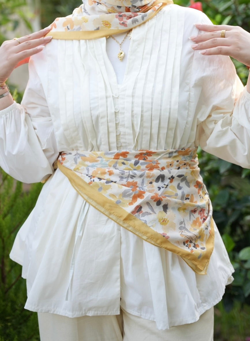 Primrose Pattern Square Scarf - Mustard