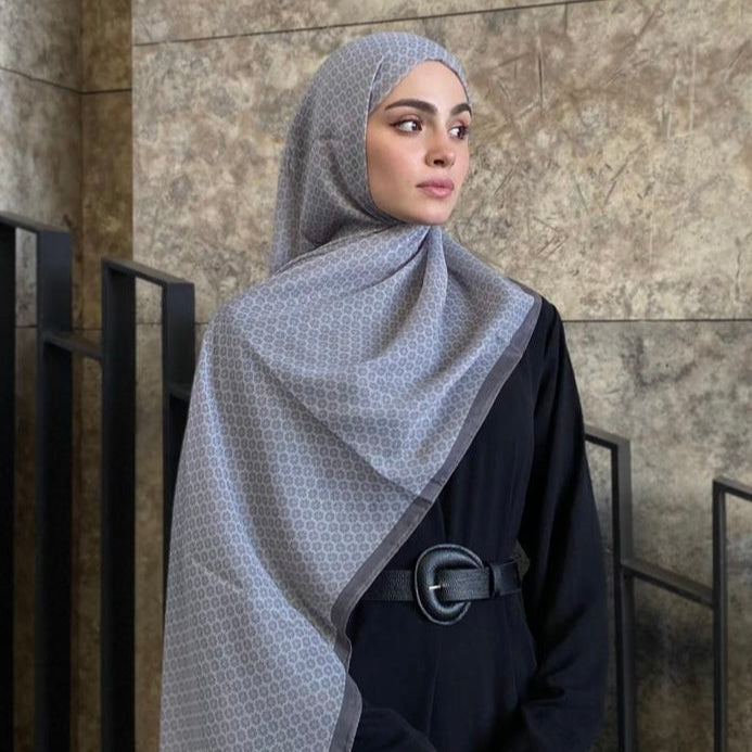 Clover Pattern Hijab - Grey