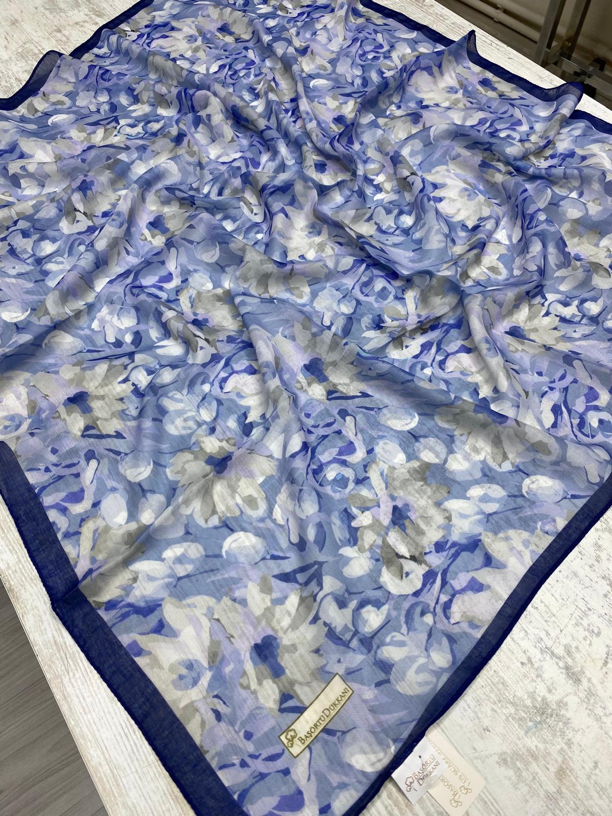 Garden Design Square Scarf - Navy Blue