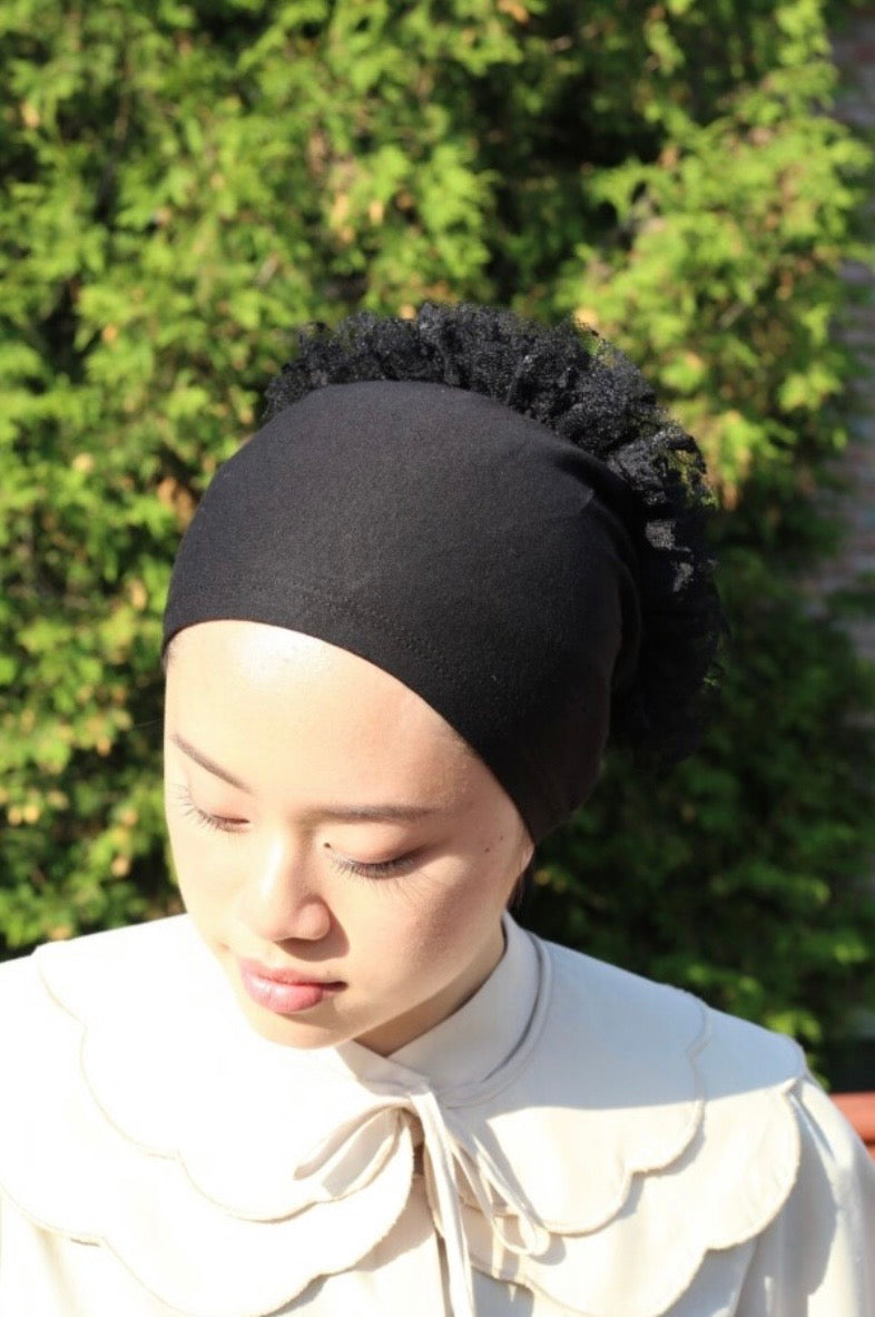 Ruffled Hijab Bonnet- Black