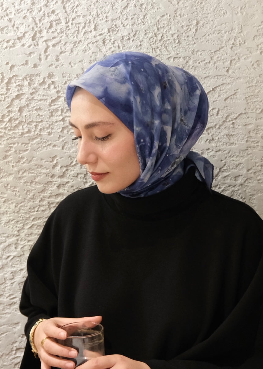 Delora Square Scarf - Navy Blue