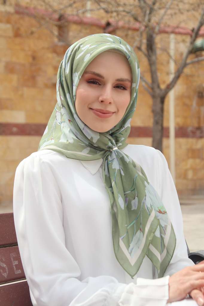 Silk Garden Square Scarf - Olive Green