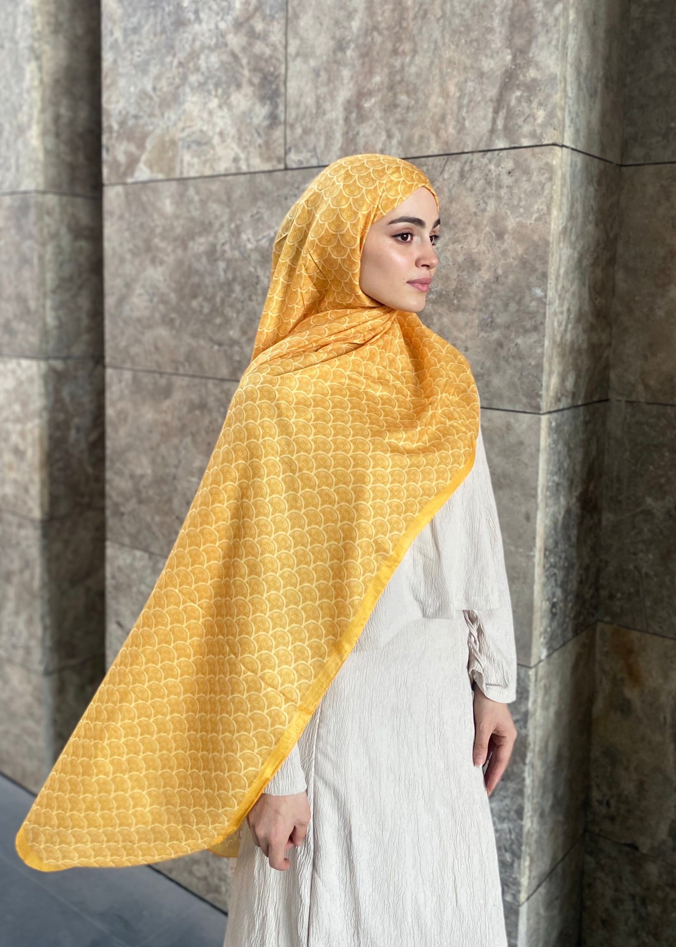 Minimal Pattern Hijab - Mustard