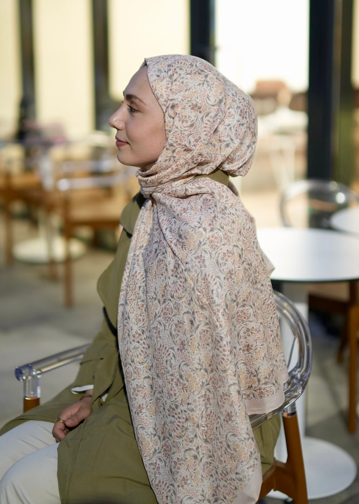 Nazeen Pattern Hijab - Latte