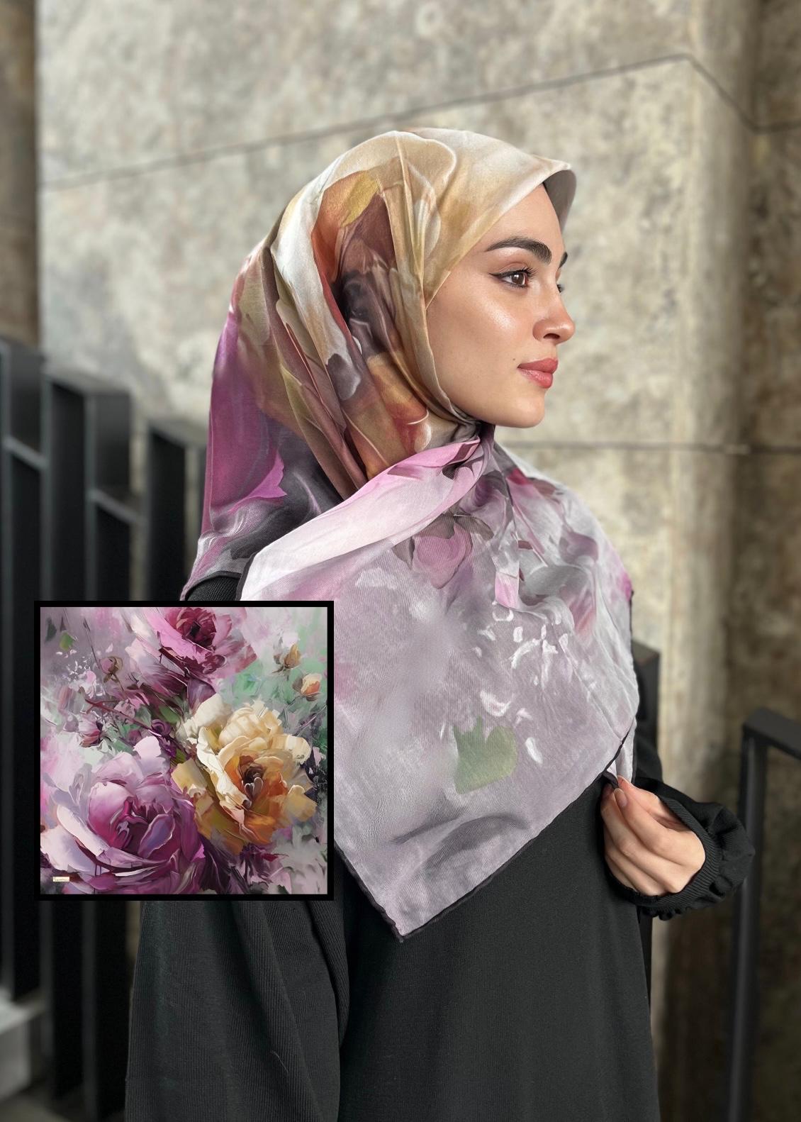 Canvas Painting Pattern Square Scarf - Dried Rose