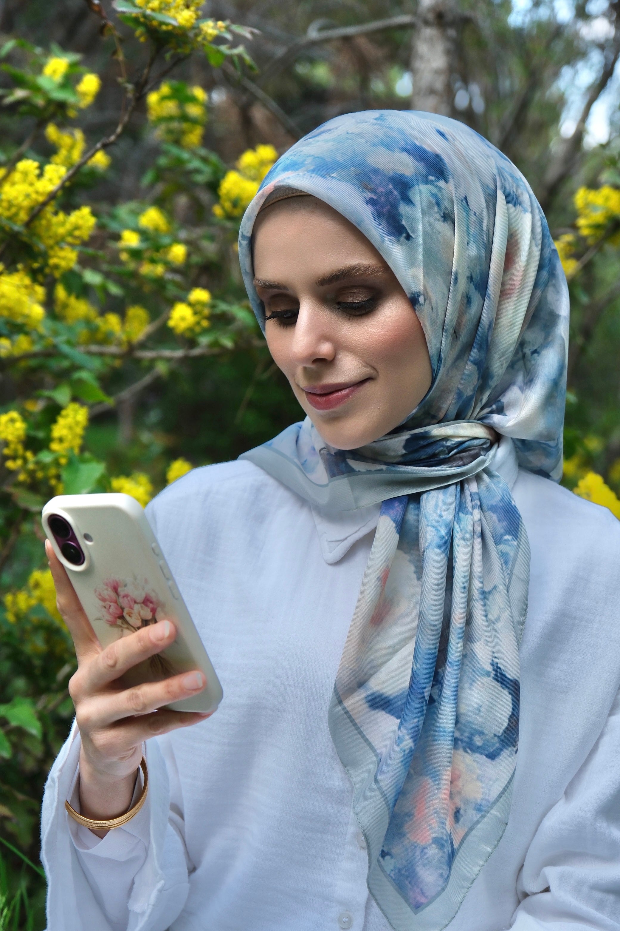 Rose Blend Square Scarf - Sky Blue
