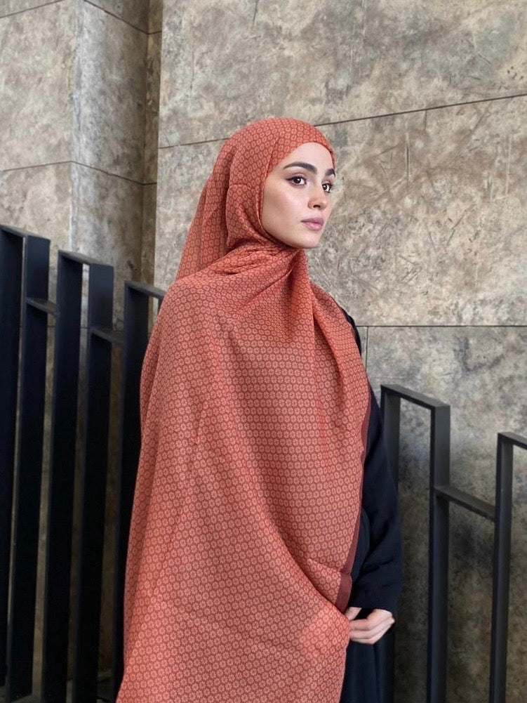 Clover Pattern Hijab - Terracotta