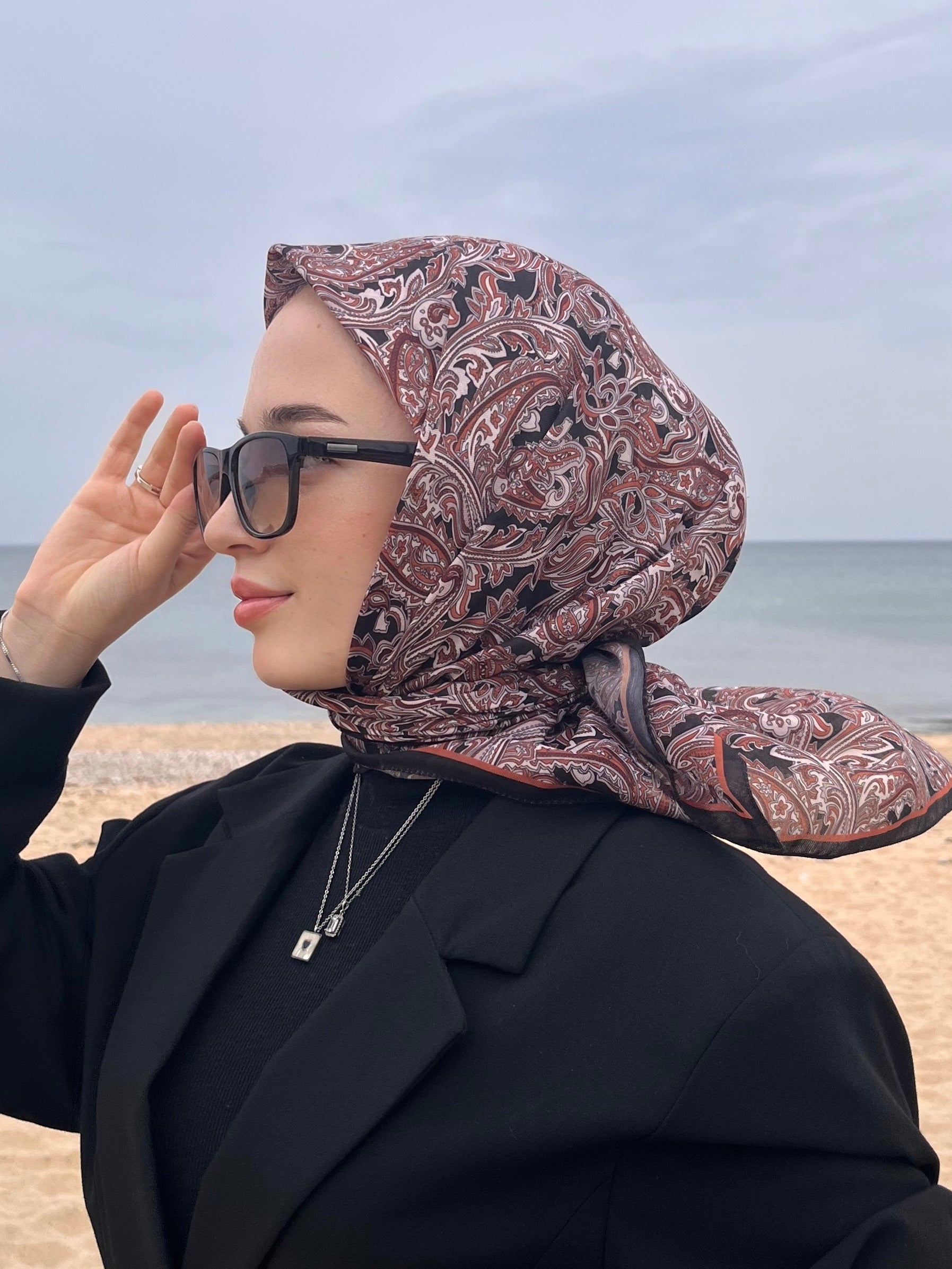 Firuze 2 Square Scarf - Black Caramel