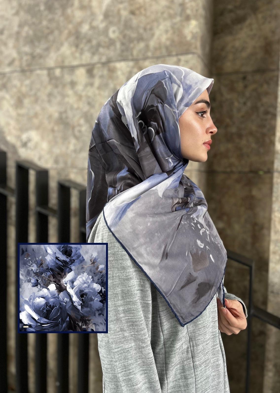 Canvas Painting Pattern Square Scarf - Navy Blue