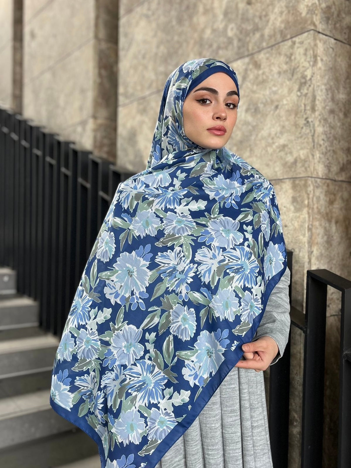 Matilda Pattern Hijab - Midnight Blue