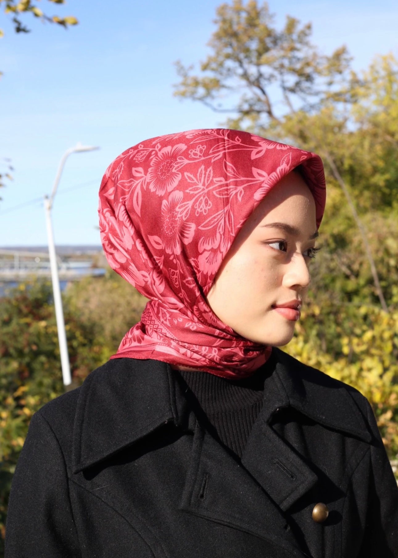 Retro Square Scarf - Burgundy