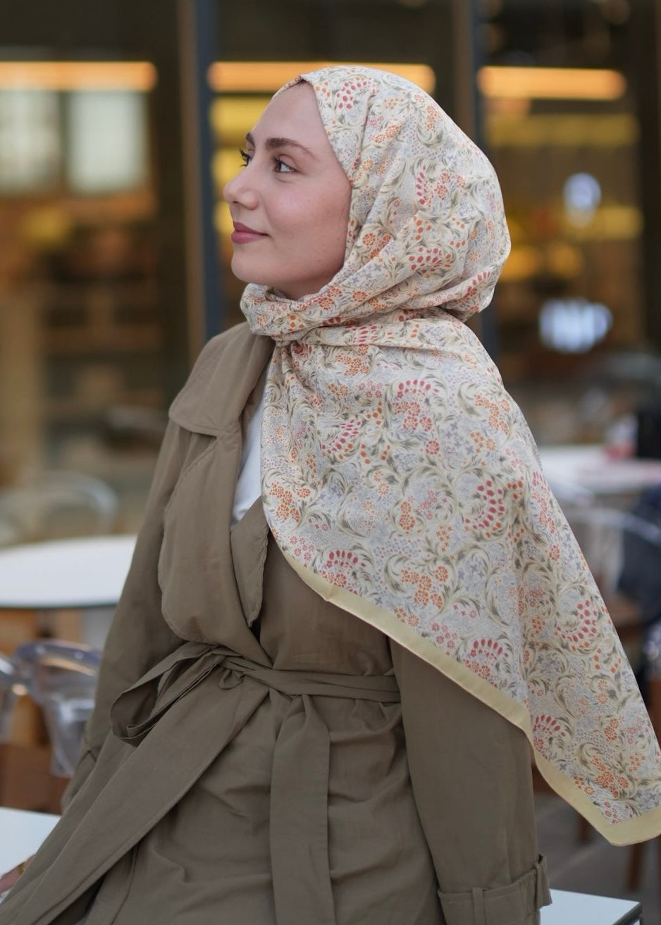 Nazeen Pattern Hijab - Butter Yellow