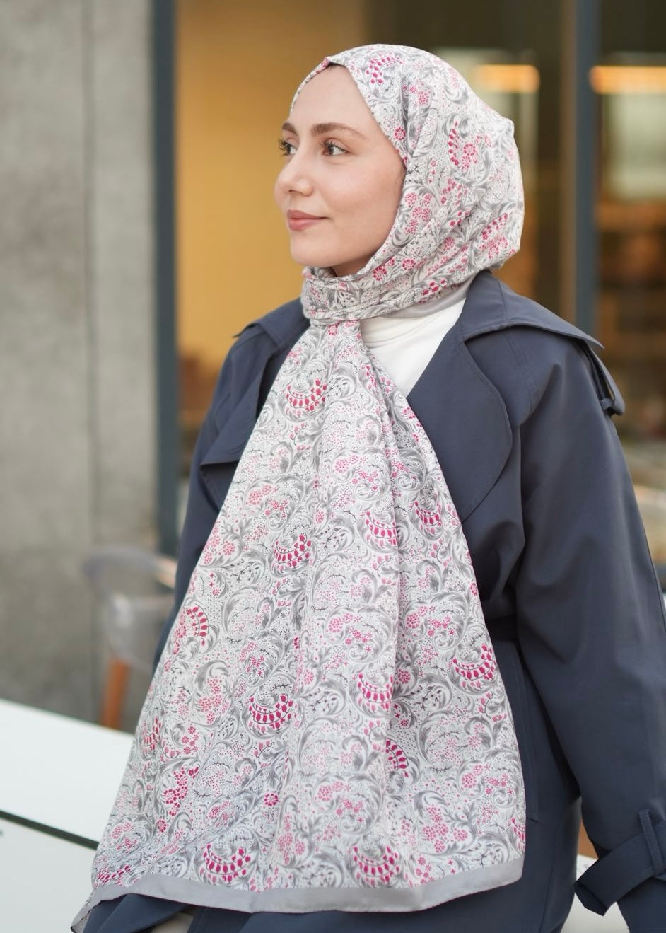 Nazeen Pattern Hijab - Gray