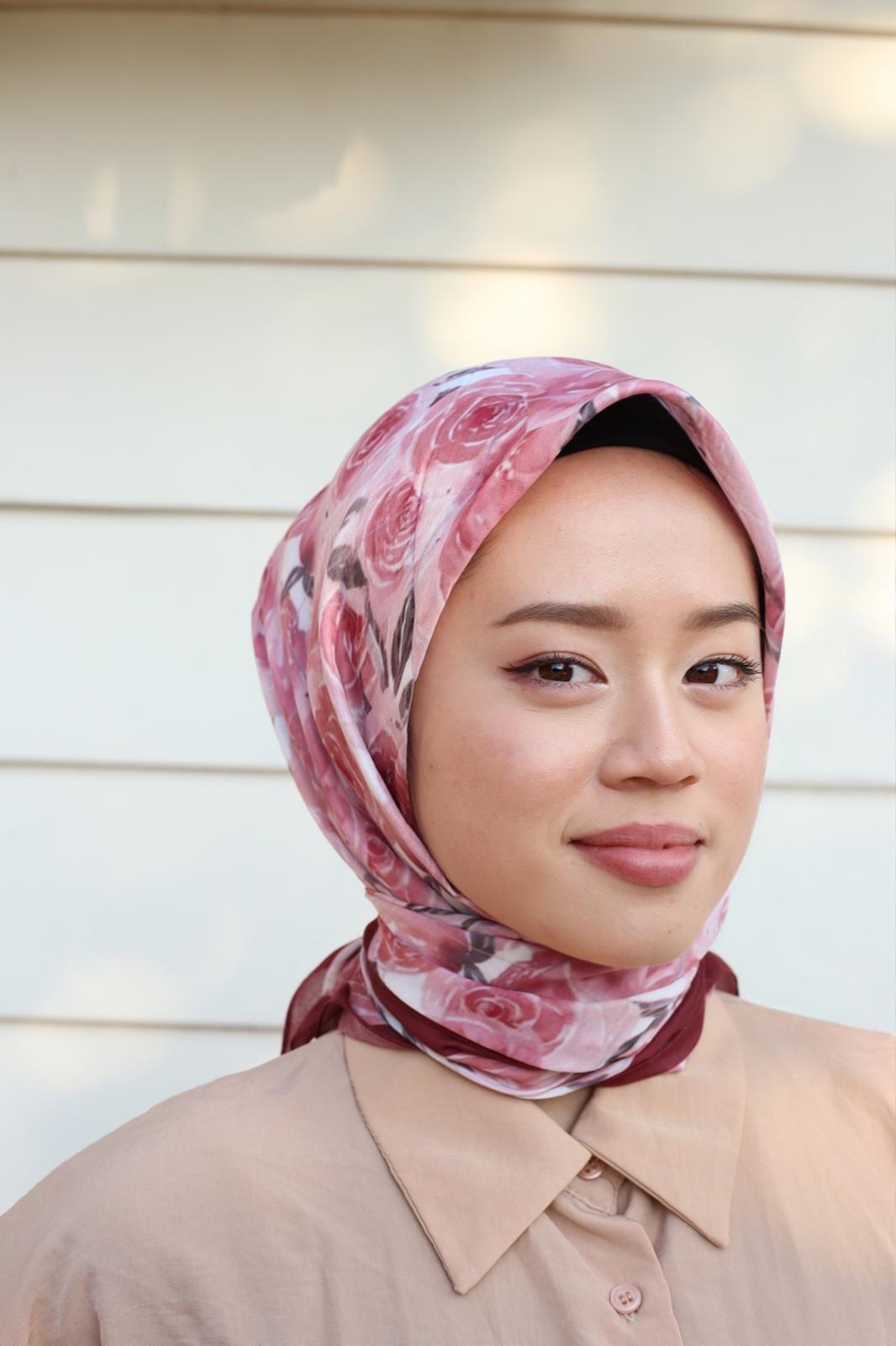 Rose Square Scarf - Wine Pink