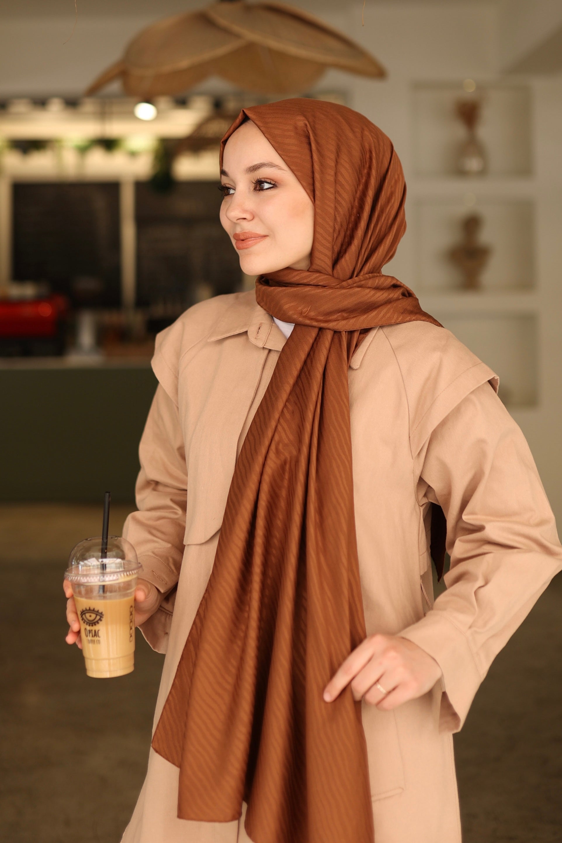 Jacquard Hijab - Chocolate Brown