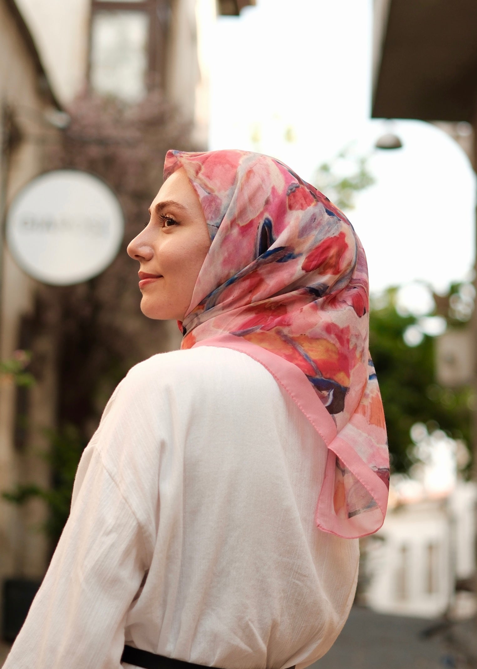 Floral Brush Square Scarf - Cotton Candy