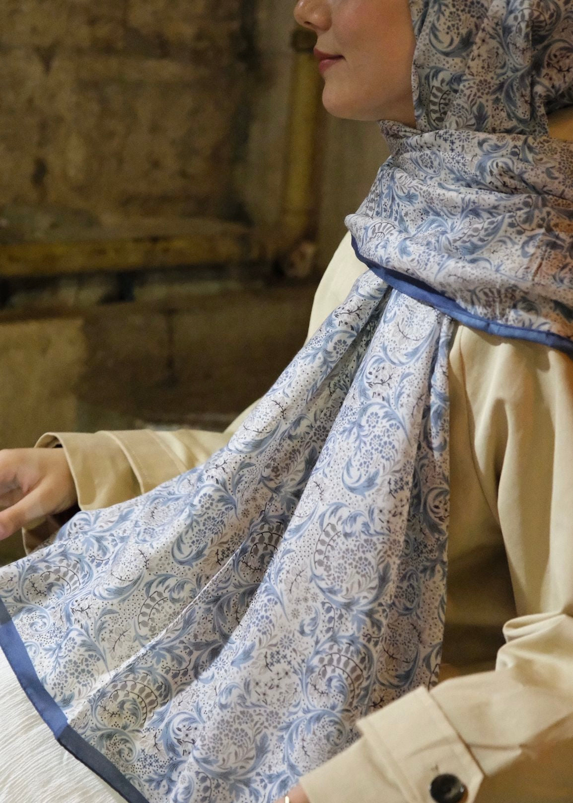 Nazeen Pattern Hijab - Navy Blue