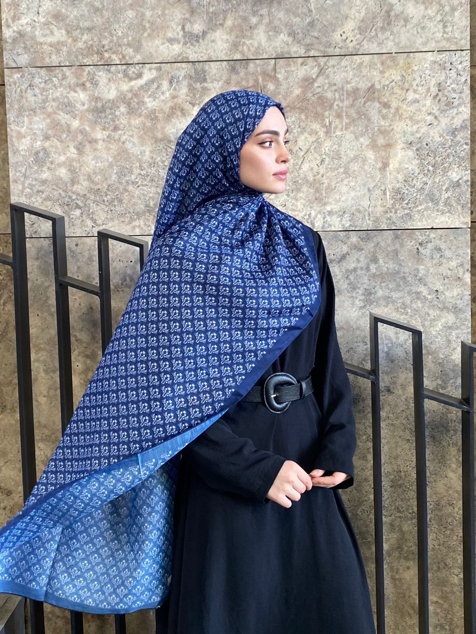 Minimal Pattern Hijab - Midnight Blue