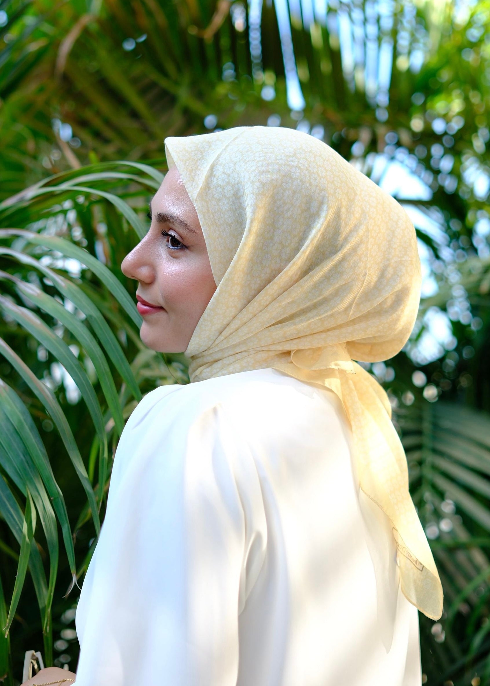 Clover Pattern Square Scarf - Butter Yellow