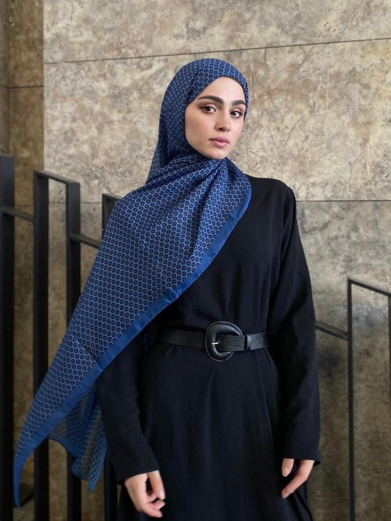 Clover Pattern Hijab - Denim Blue