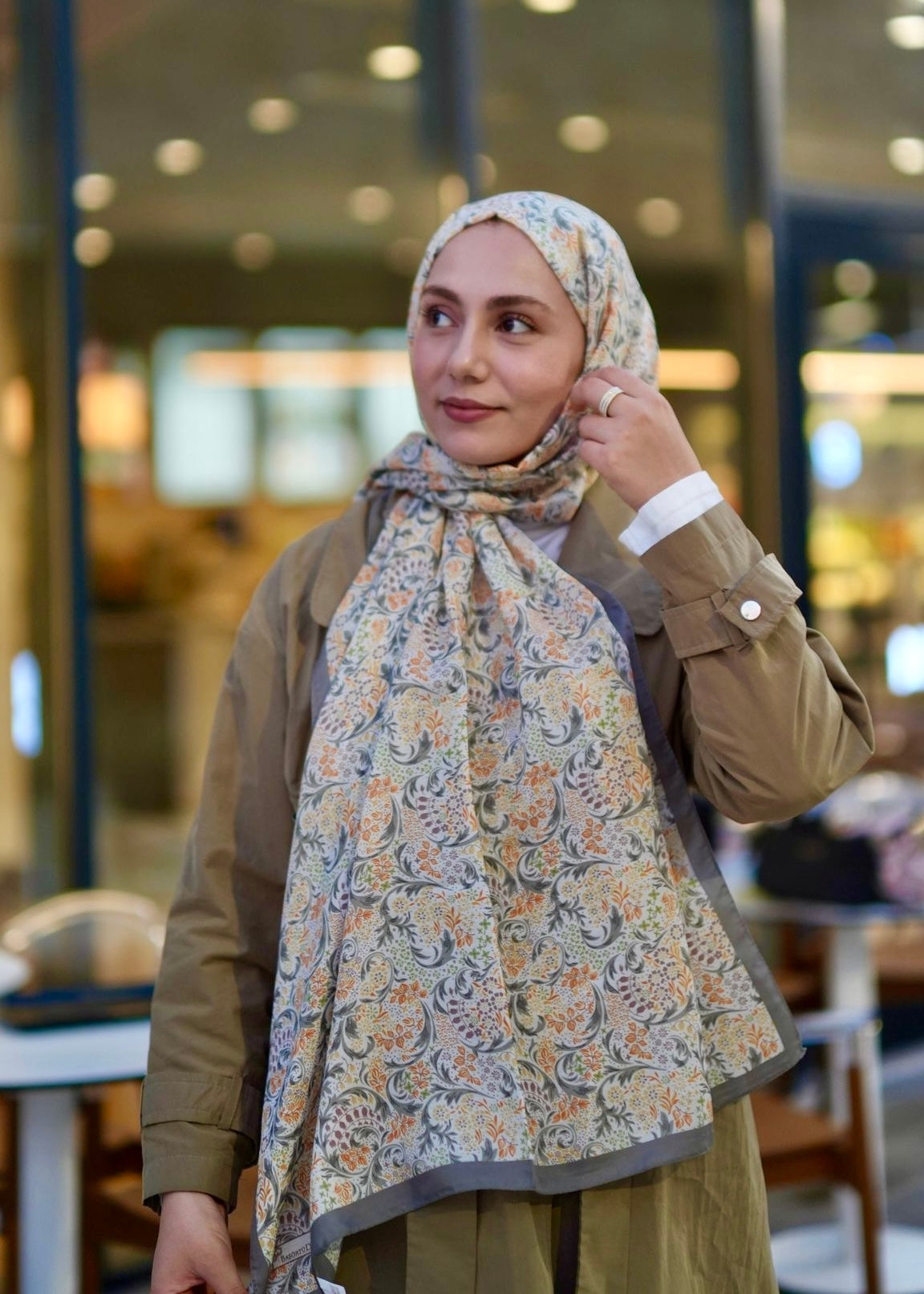 Nazeen Pattern Hijab - Khaki