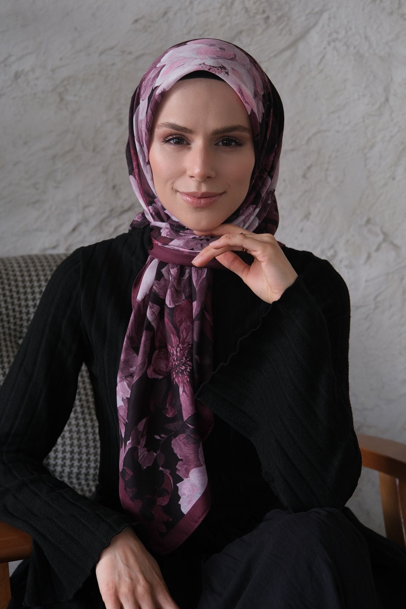 Velvet Bloom Square Scarf - Wine