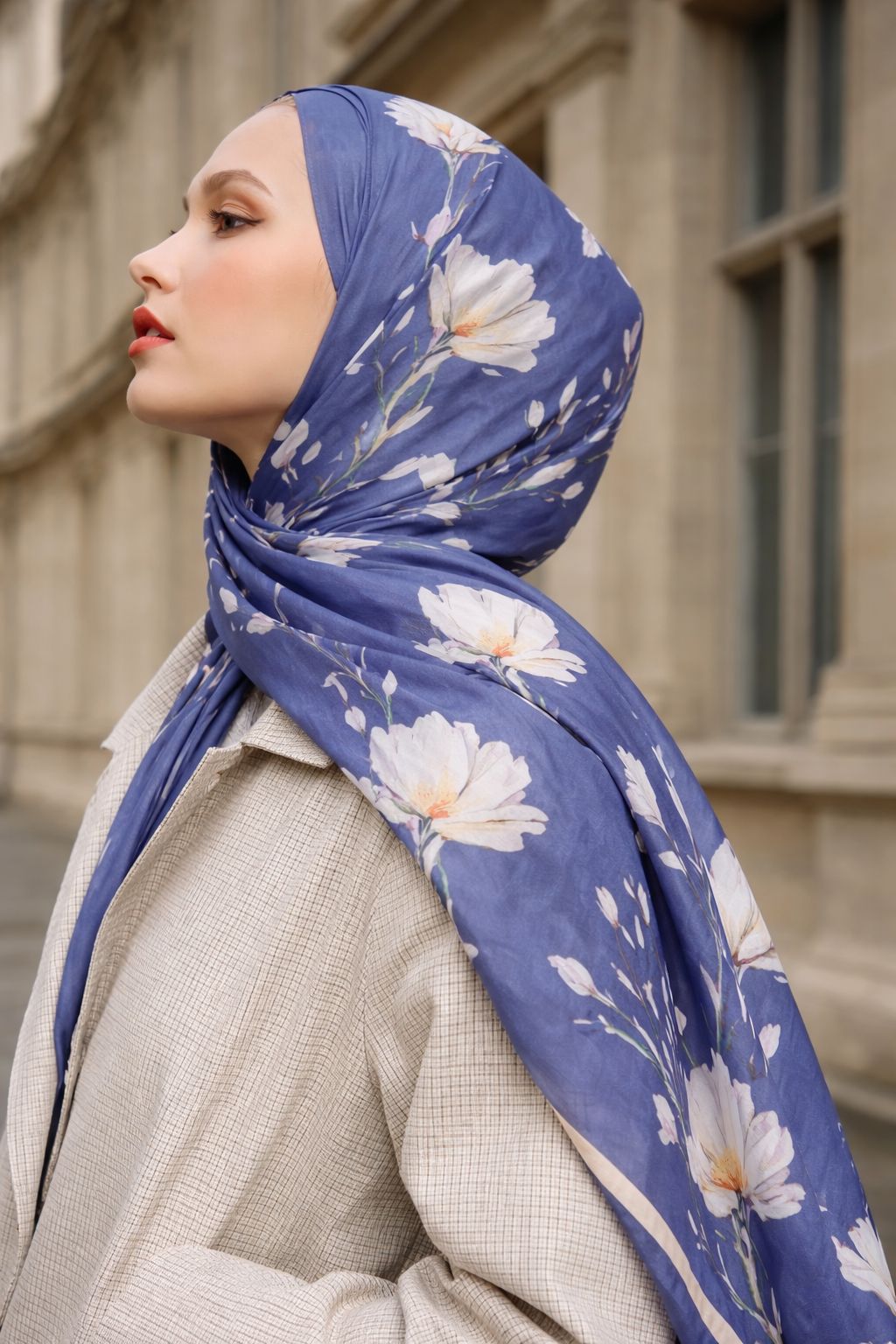 Silk Garden Hijab - Denim Blue