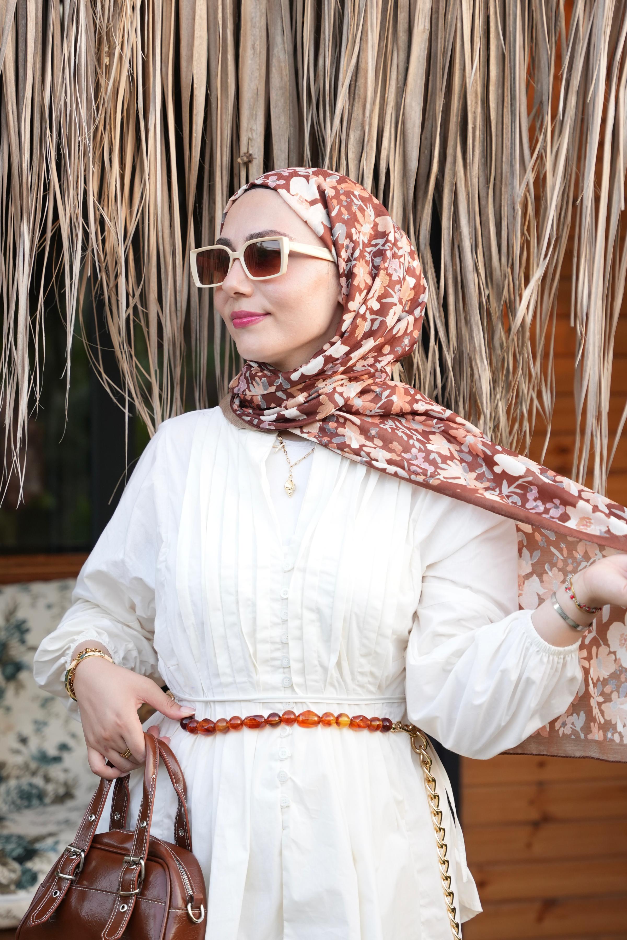 Primrose Pattern Hijab - Brown