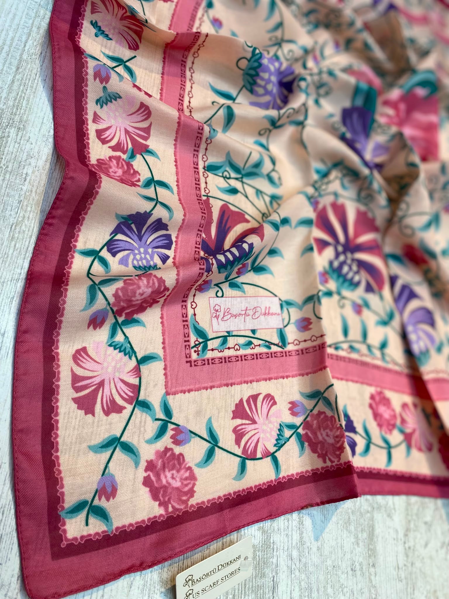 Palace Flower Square Scarf - Dusty Rose