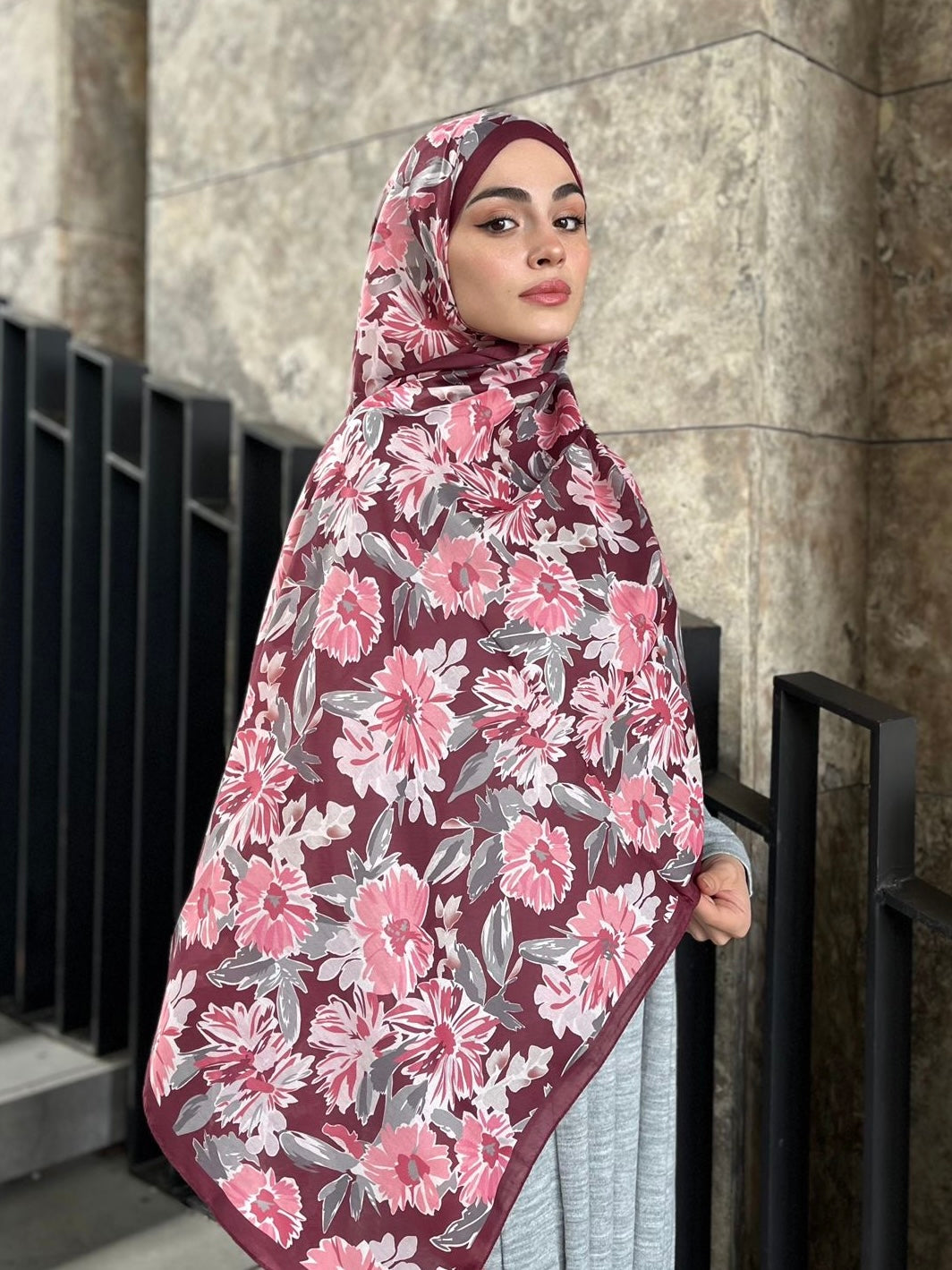 Matilda Pattern Hijab - Burgundy