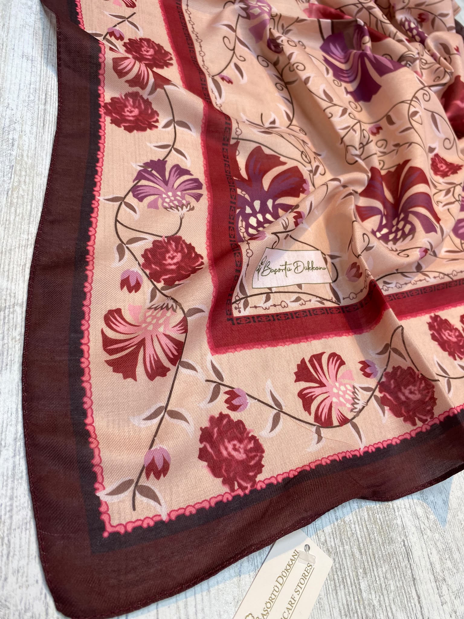 Palace Flower Square Scarf - Wine