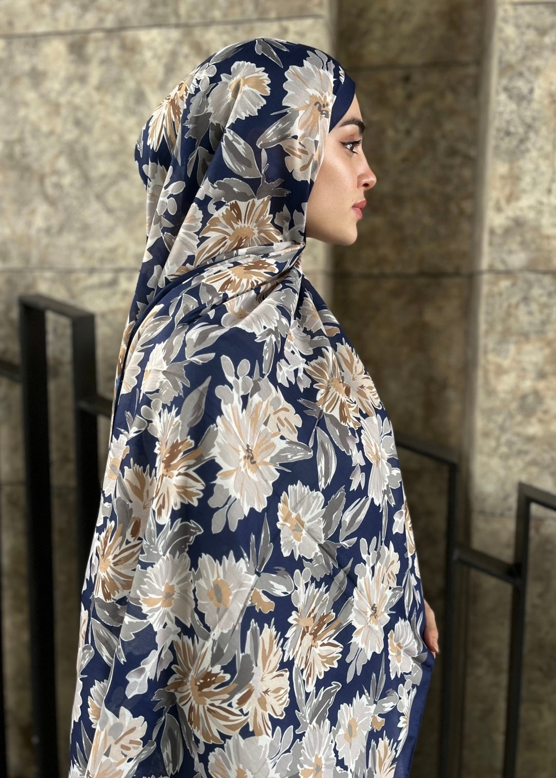 Matilda Pattern Hijab - Navy Blue