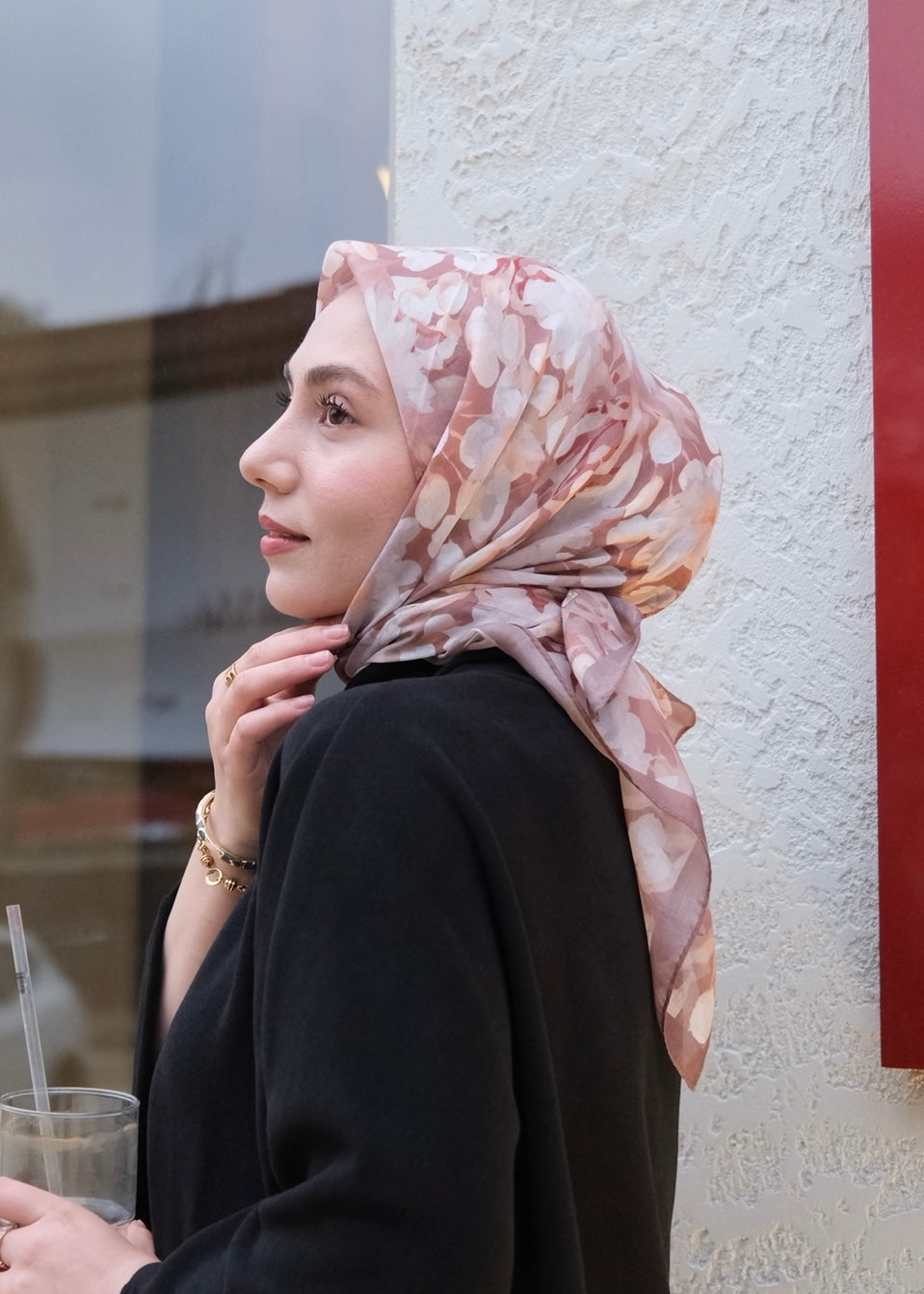 Garden Design Square Scarf - Milky Brown