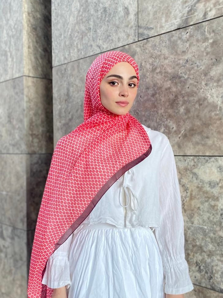 Clover Pattern Hijab - Pomegranate Flower