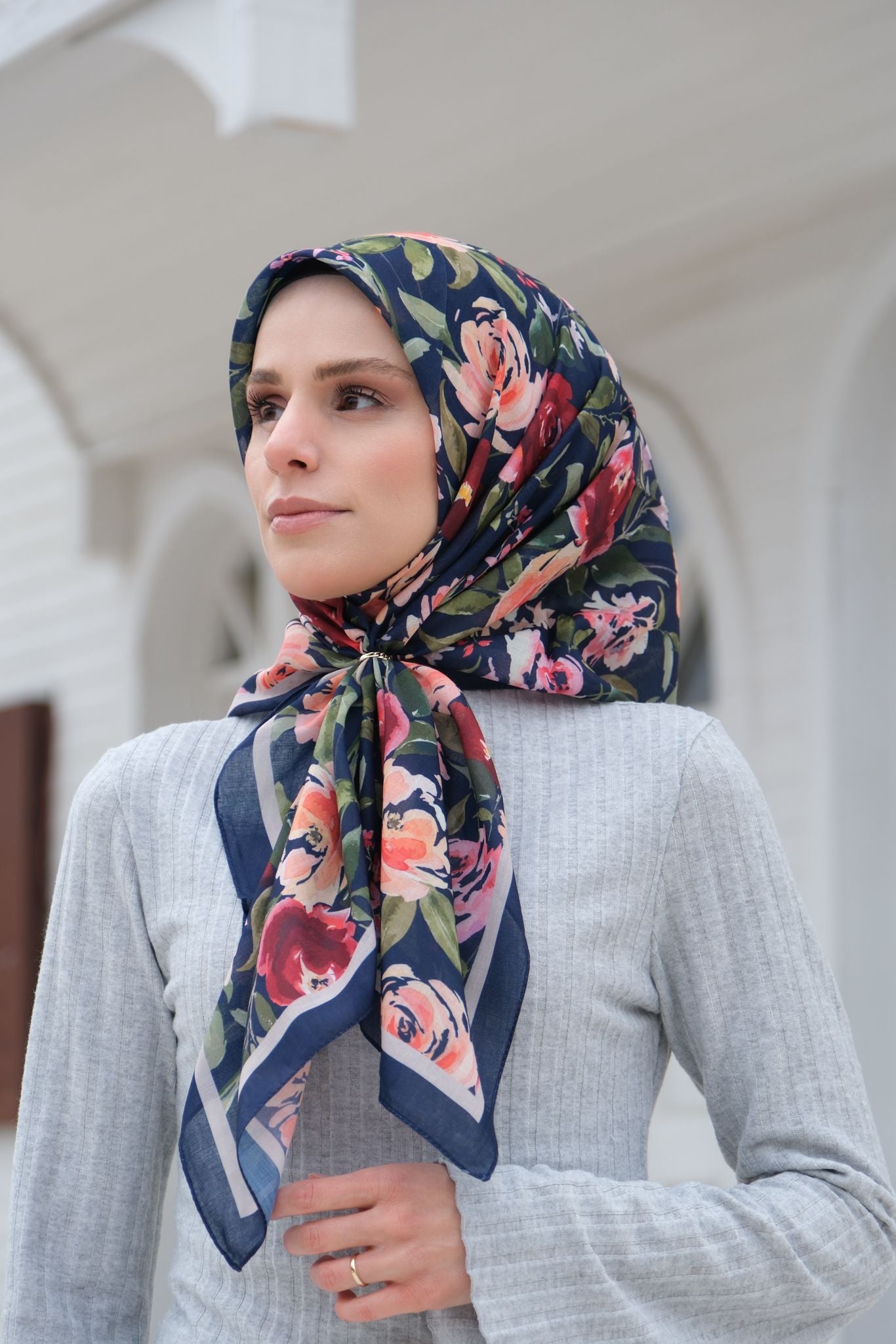 Florya Square Scarf - Navy Blue