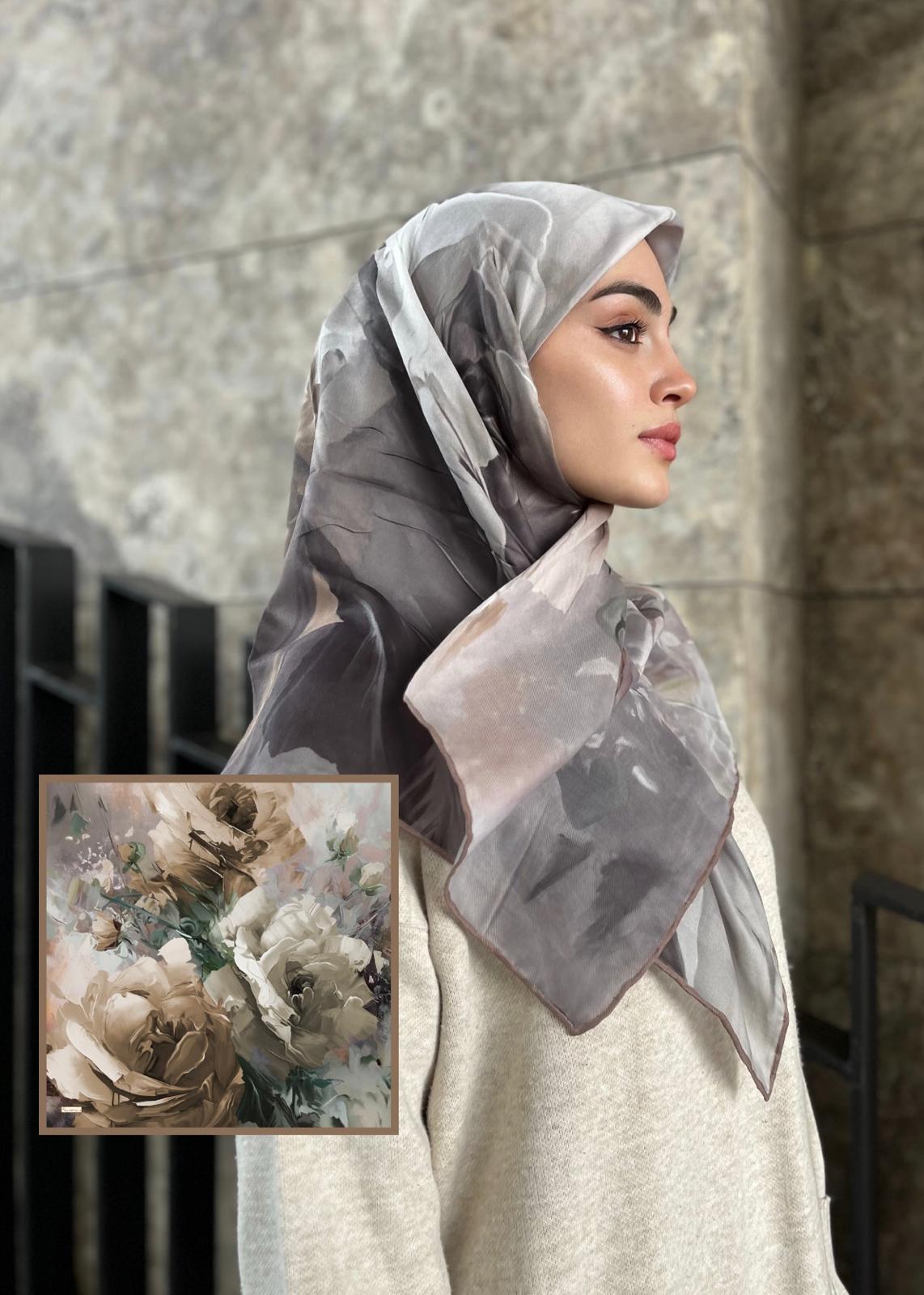 Canvas Painting Pattern Square Scarf - Milky Brown