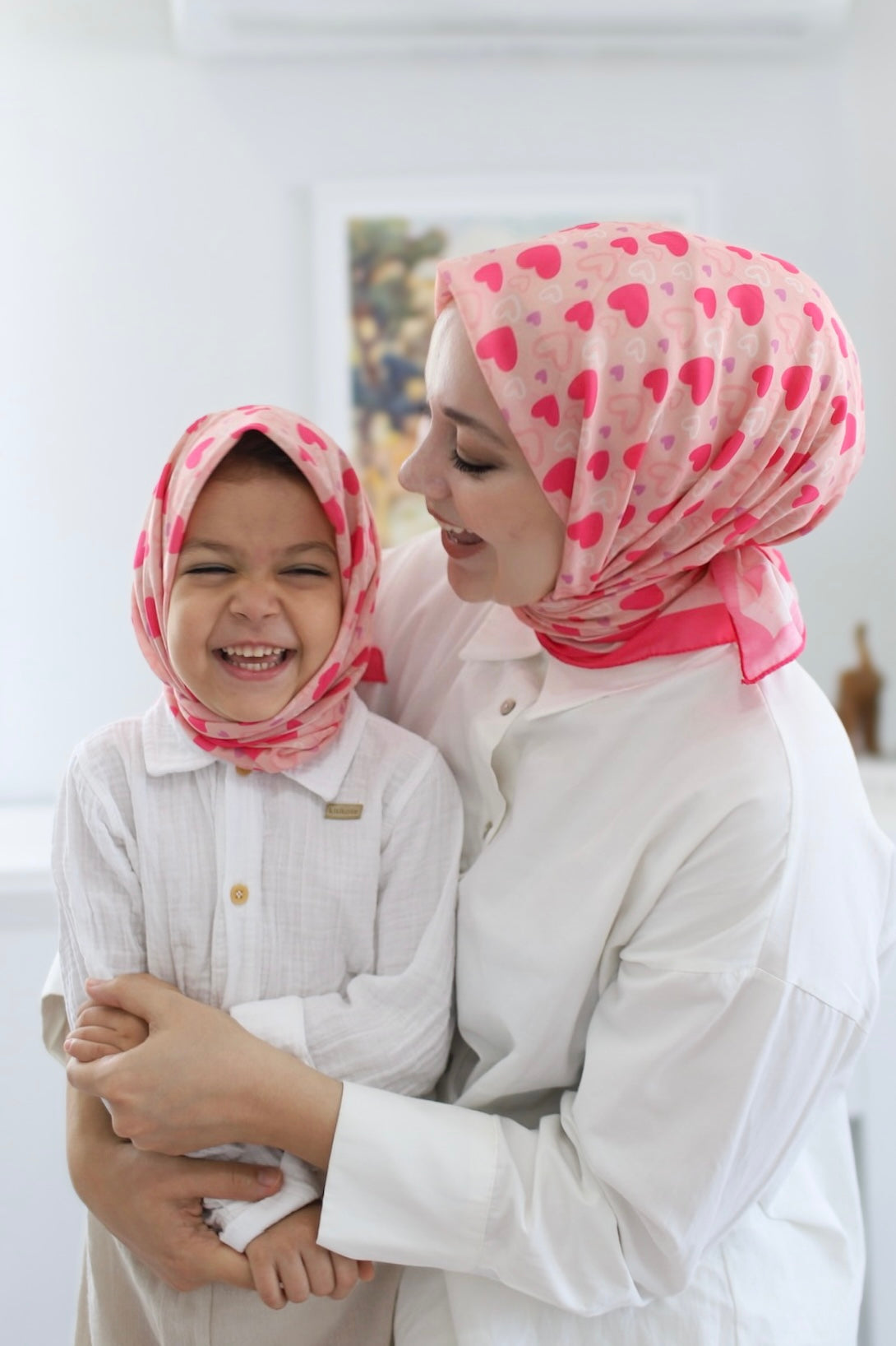 Mom & Kids Square Scarf - Pink Heart