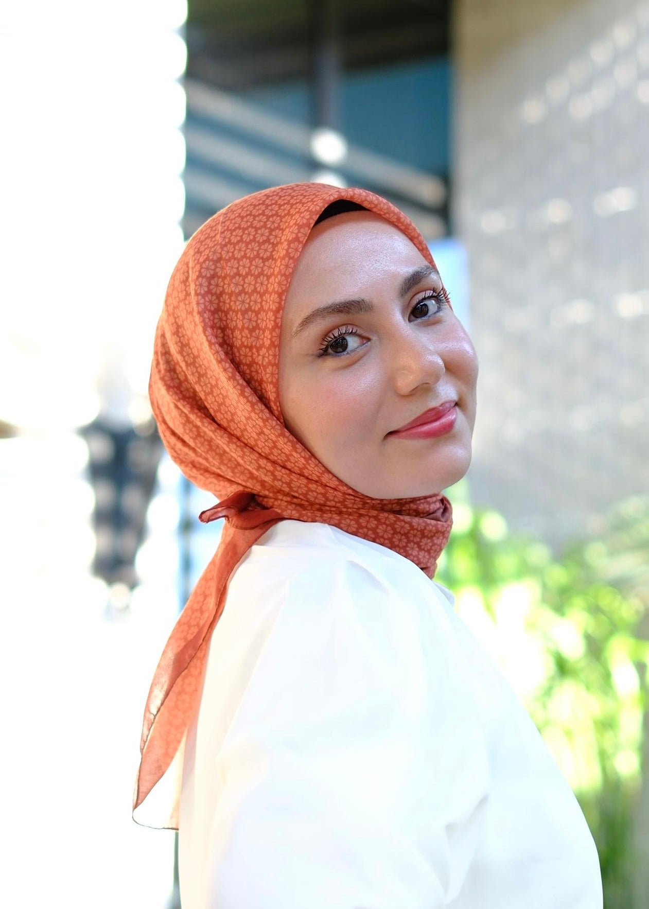 Clover Pattern Square Scarf - Terracotta