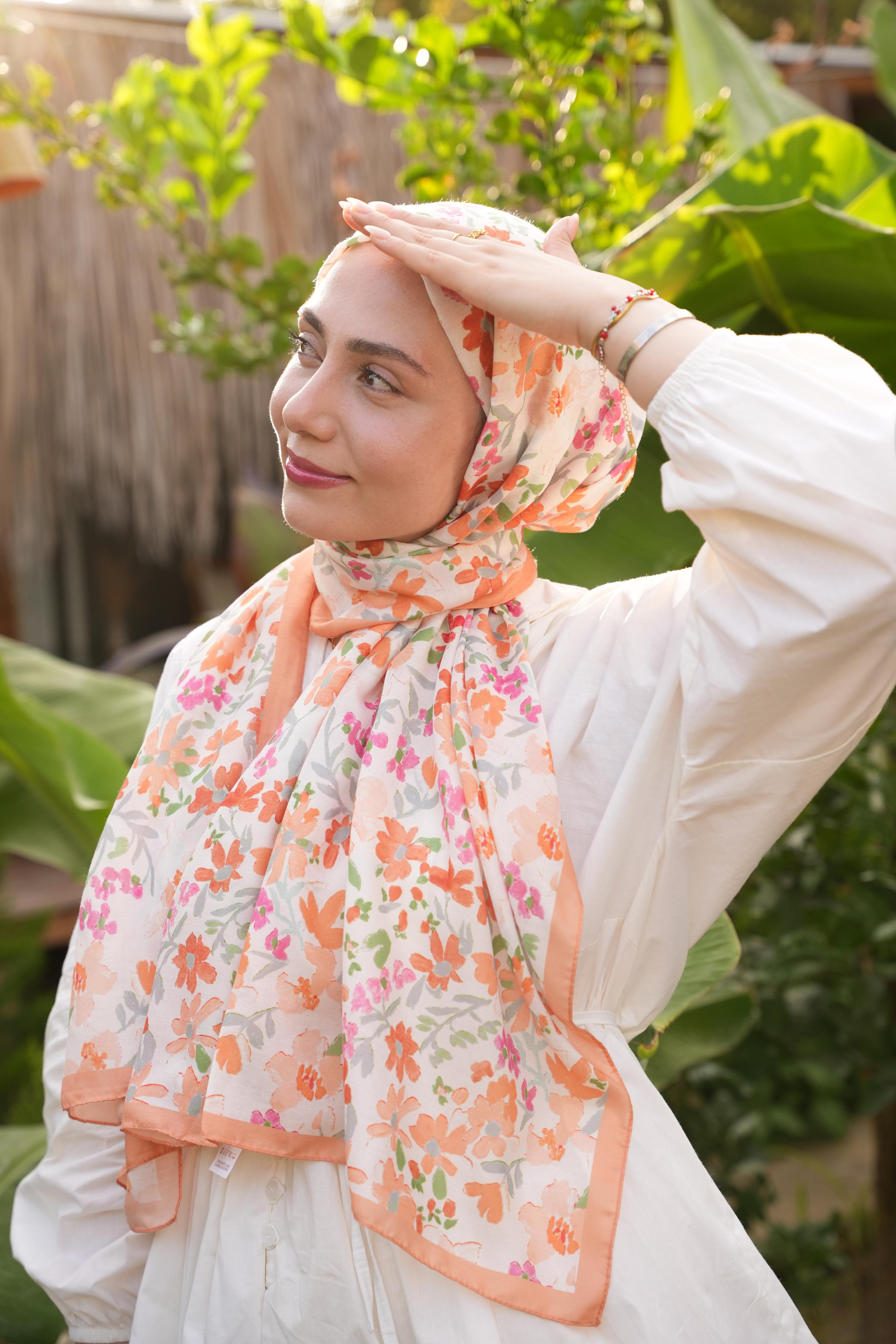 Primrose Pattern Hijab - Orange