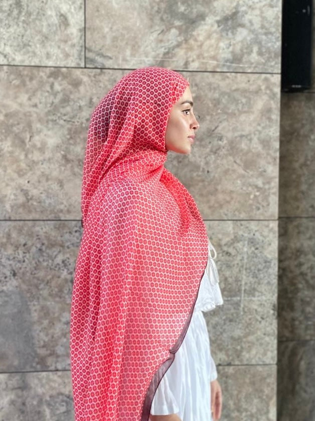 Clover Pattern Hijab - Pomegranate Flower