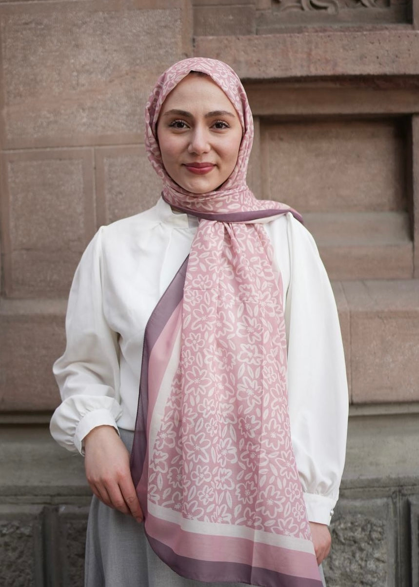 Flora Line Hijab - Powder