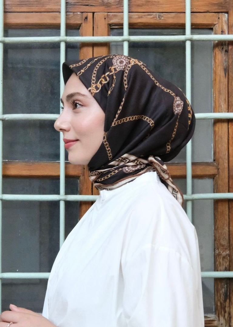 Chain Pattern Square Scarf - Gold Black